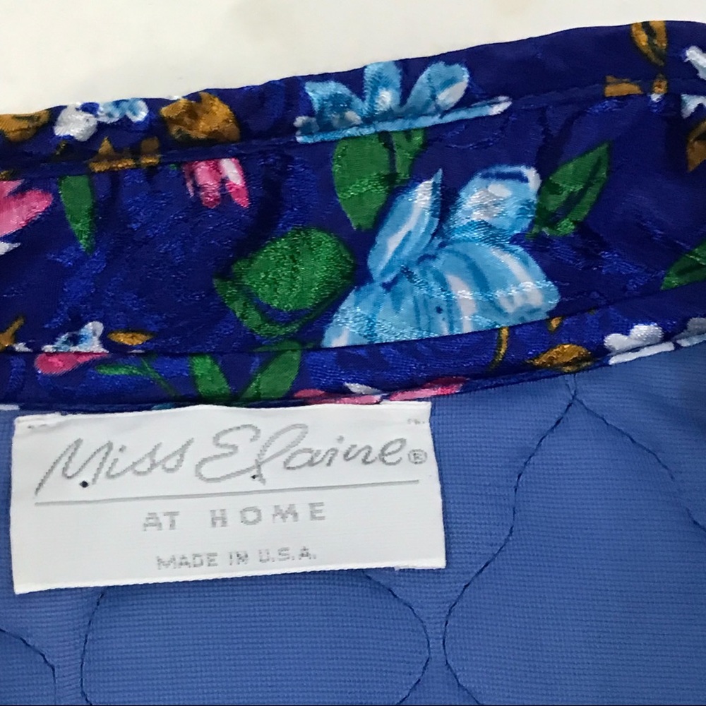 Miss Elaine S Blue Floral Long Quilted Robe Lounge Housecoat Pockets Button Up - Picture 10 of 10